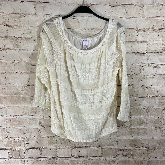 Candie’s lace inset cream long sleeve size large - Picture 2 of 9